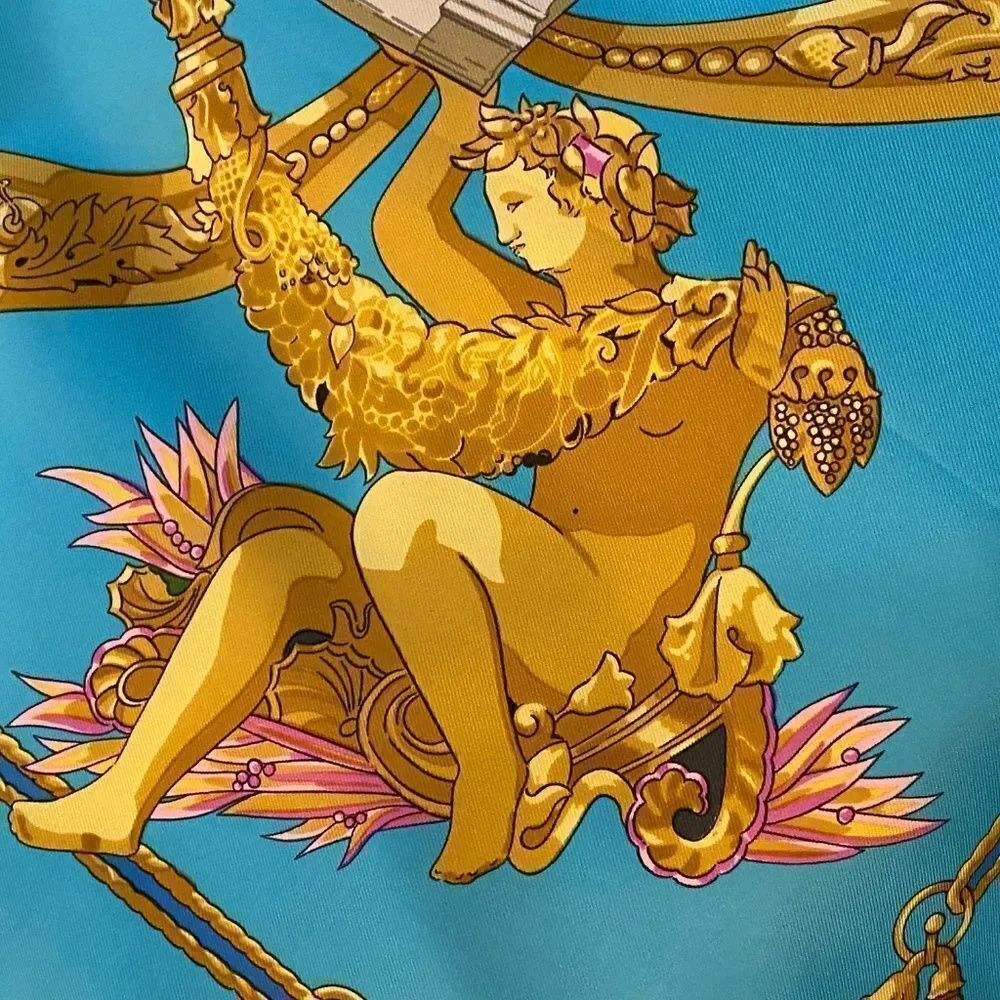 Vintage Hermes Paris Opera Garnier Baroque Silk Scarf, Turquoise Gold Lux 1483 - Picture 7 of 13